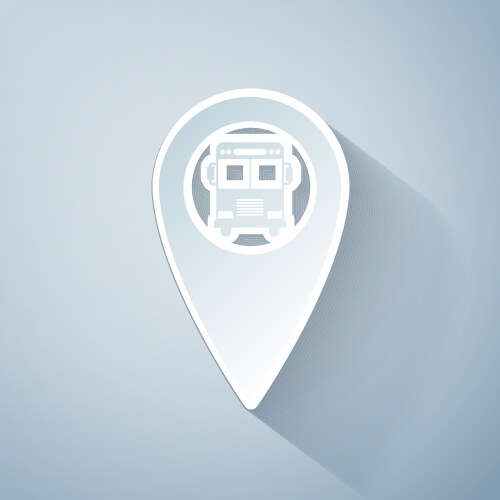 Paper cut map pointer with bus icon isolated vector image