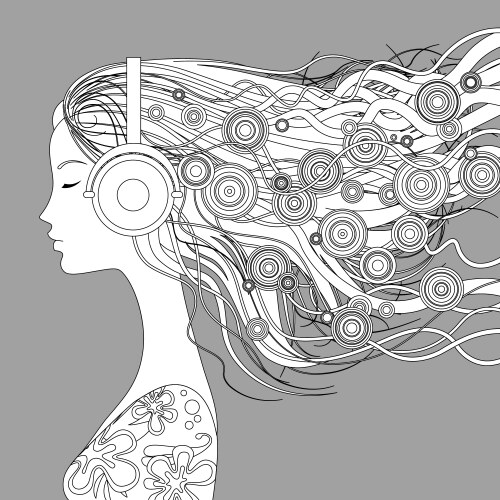 girl half-face with loose hair and abstract vector