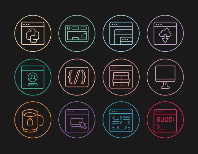 Set line code terminal computer monitor screen vector image