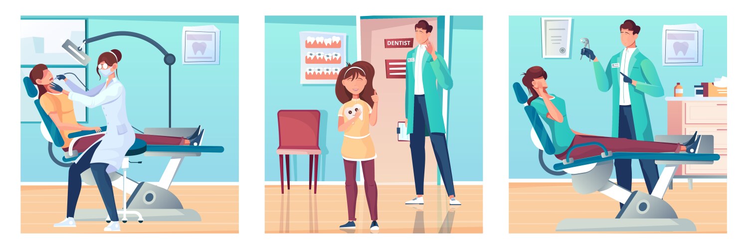 Dentistry flat compositions set Royalty Free Vector Image