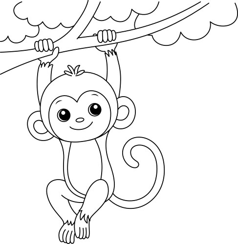 Cute monkey hanging on the tree cartoon character Vector Image