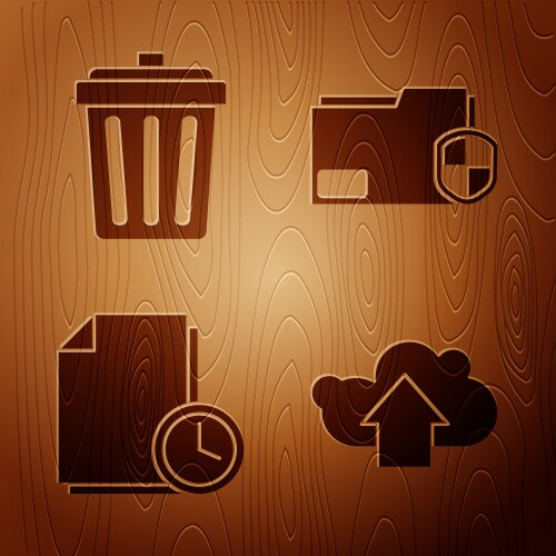 Set cloud upload trash can document with clock vector image