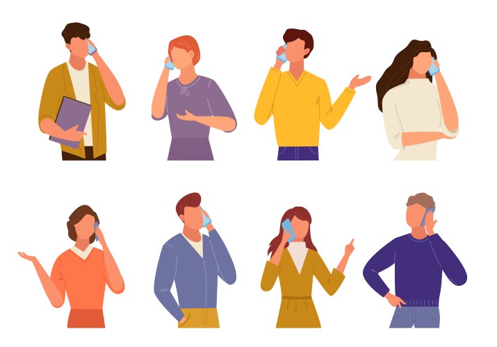 People talking on phone set communication vector image