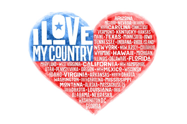 Poster of watercolor heart shape united state vector image