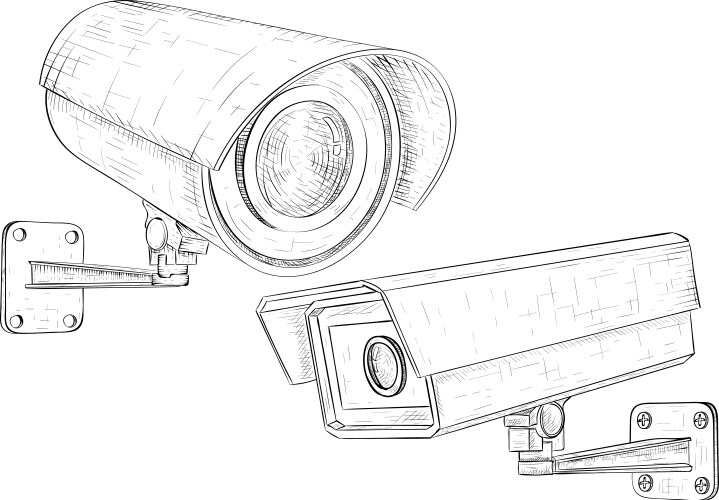Security cctv camera hand drawn sketch Royalty Free Vector