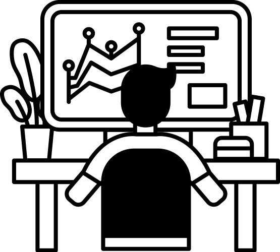 A man is sitting at desk in front of computer vector image