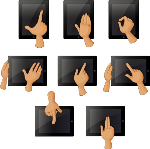 Different hand gestures when using a gadget Vector Image