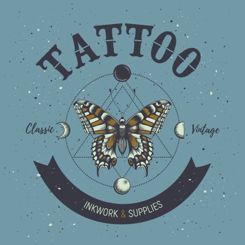 Tattoo studio posterbutterflyastrological symbol Vector Image