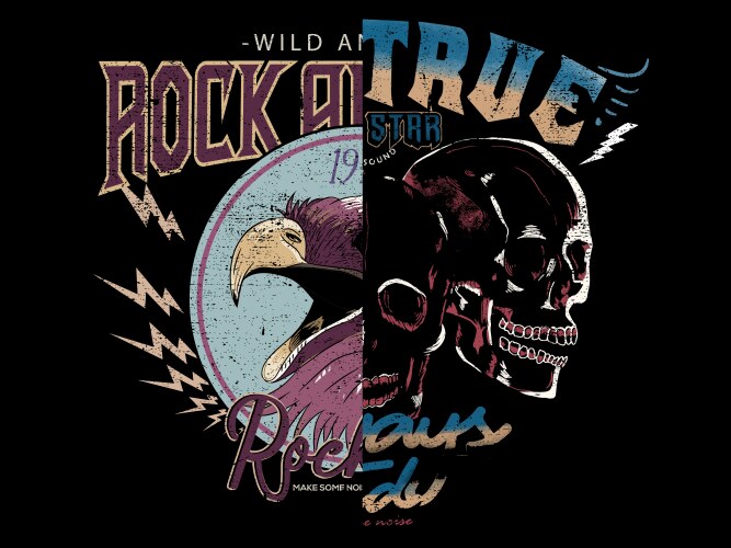 Eagle Skull Rock & Roll Vector Image