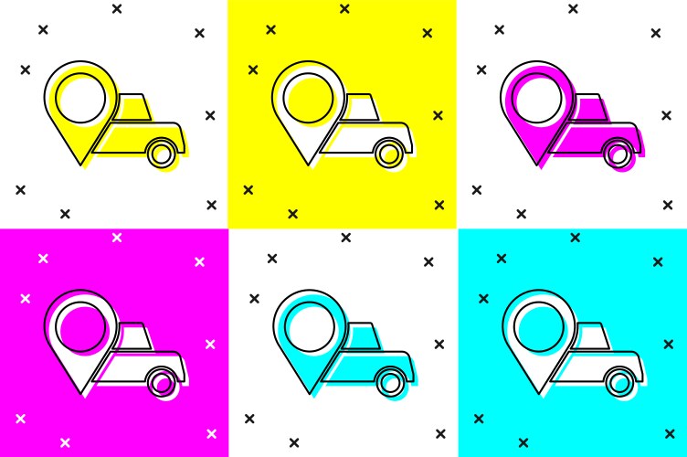 Set map pointer with taxi icon isolated on color vector image