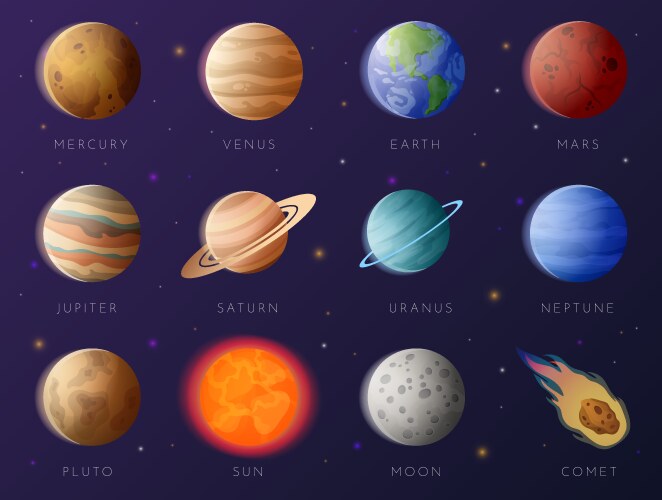 Planets of solar system in the sky Royalty Free Vector Image