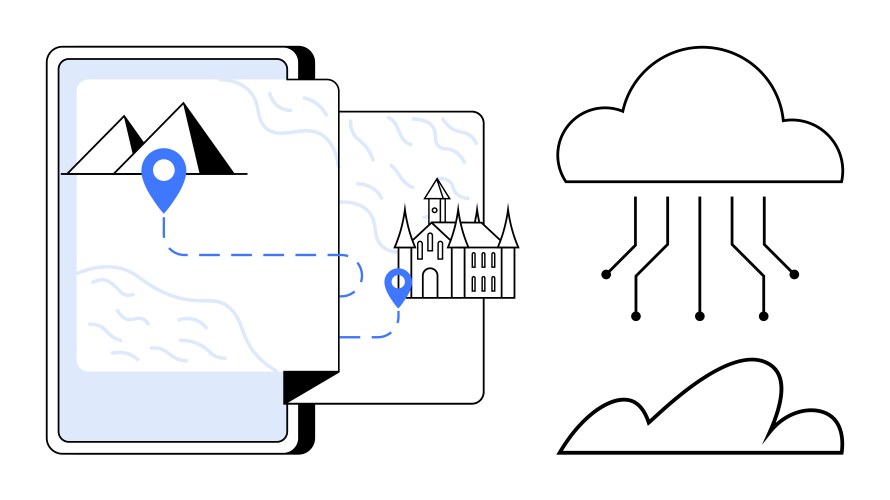 Digital map navigation with cloud data connection vector image