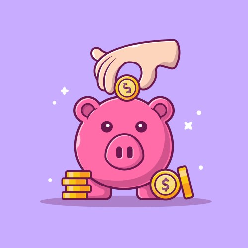 hand saving money with piggy bank cartoon vector