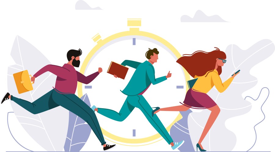 people rushing to work running person vector image