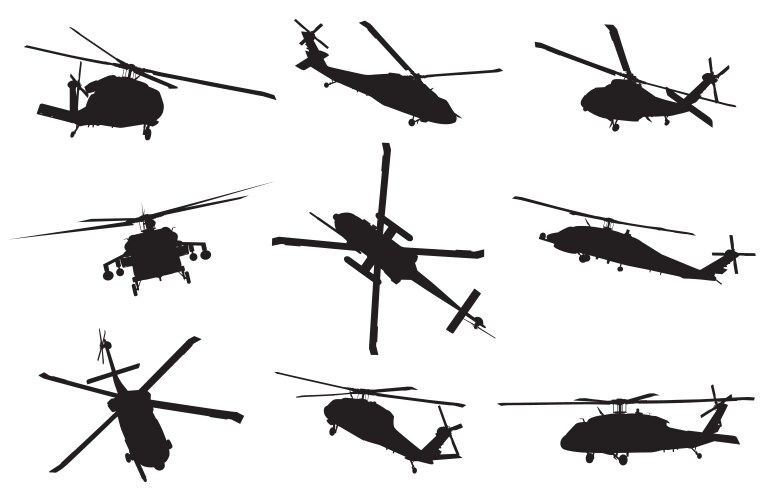 Helicopter Silhouettes Collection Vector Image