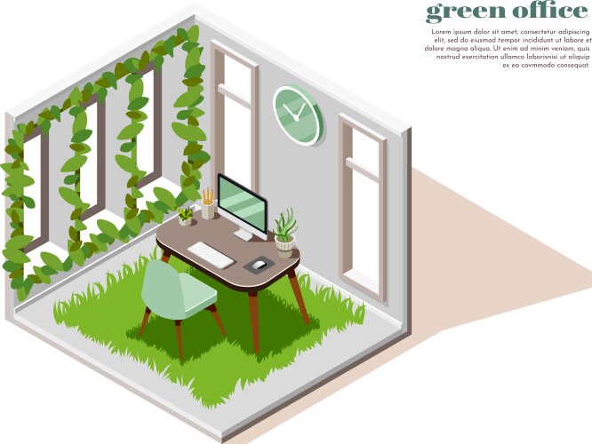 Green office workspace composition Royalty Free Vector Image