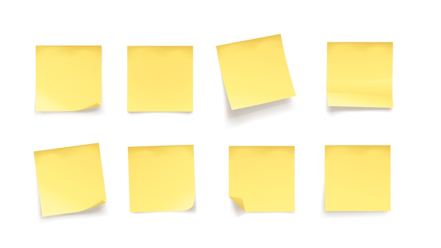 Yellow various realistic memo papers in set vector image