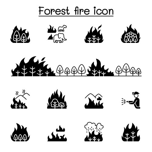 Forest fire wildfire icons set graphic design vector image