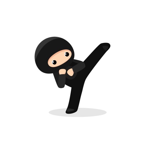 Cute ninja kicking striking high isolated on white vector image