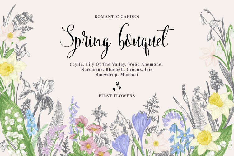 Floral horizontal backdrop decorated with spring Vector Image