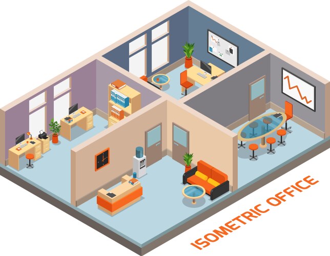 Isometric office different floors composition Vector Image