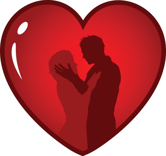 Silhouette of loving couple on background heart Vector Image