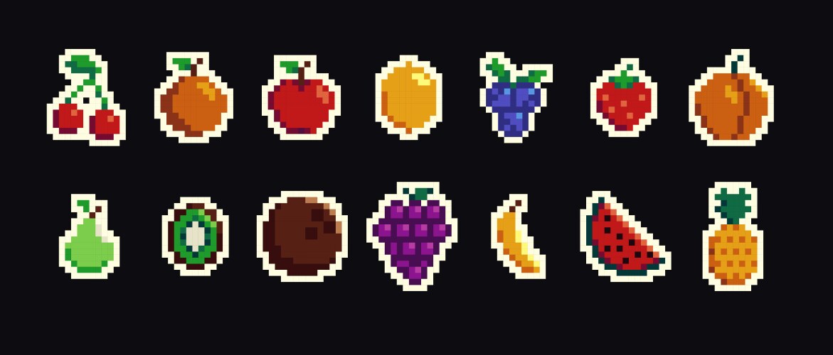 retro pixel art food isolated icons with 8bit vector image