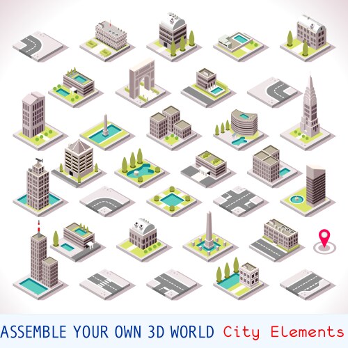 Game set 13 building isometric Royalty Free Vector Image
