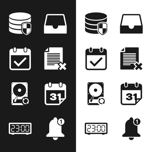 Set delete file document calendar with check mark vector image