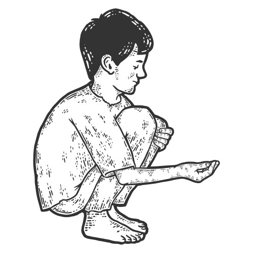 Homeless beggar child boy asks for money sketch Vector Image