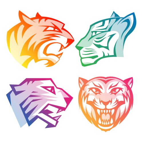 Colorful tiger head logos with rainbow gradients vector image