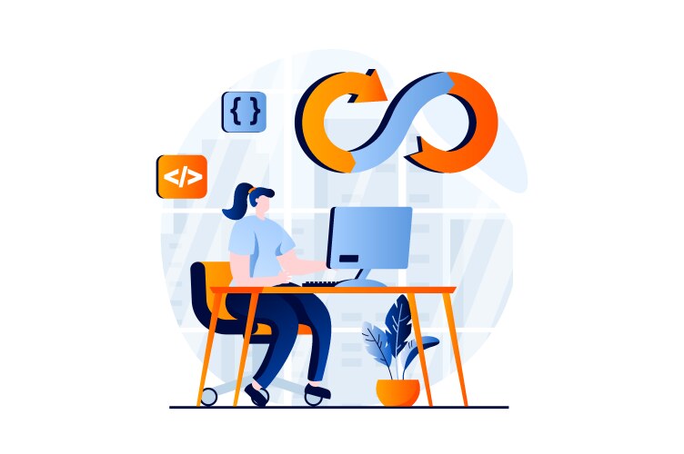 Devops concept with people scene in flat cartoon vector image