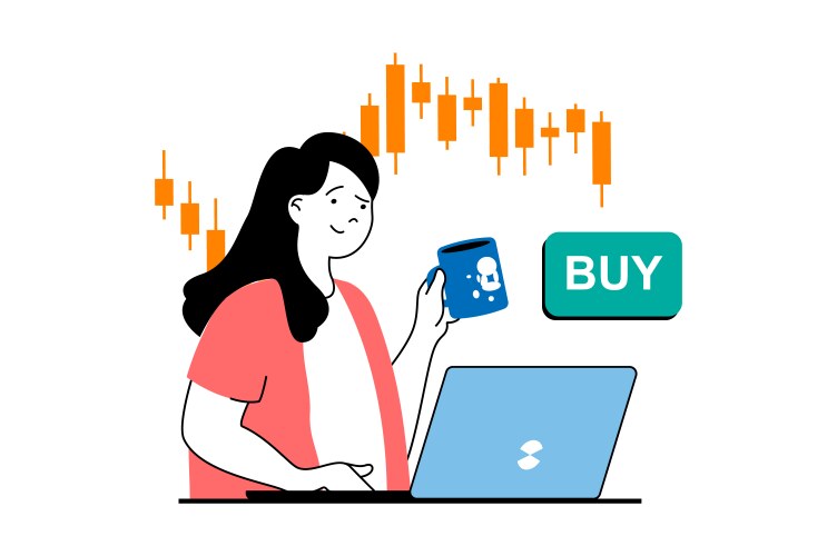 stock trading concept with people scene in flat vector image