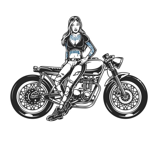 Tattooed Biker Girl Motorcycle Vector Image