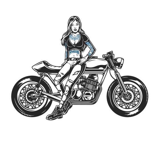 Biker Girl with Classic Motorcycle Vector Image
