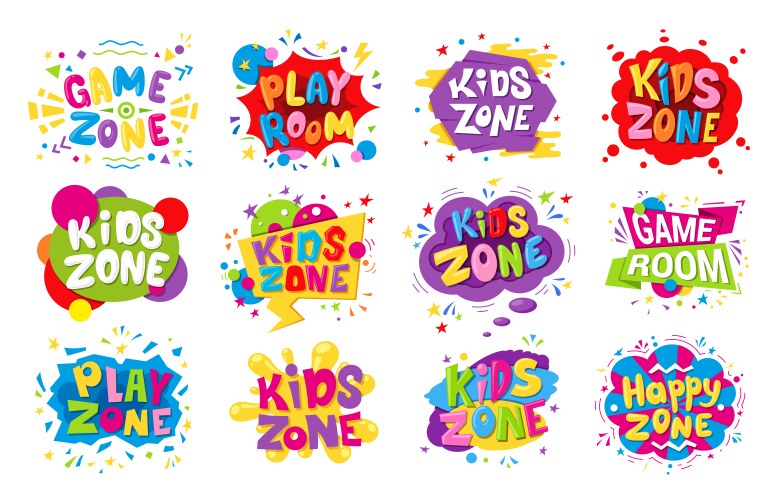 Kids Zone Colorful Stickers Vector Image