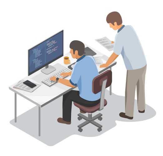 software engineer and programer run test project vector image