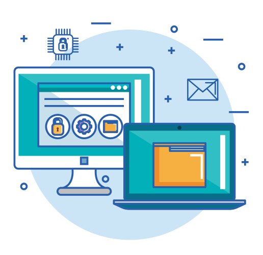 Computer laptop folder file web site security vector image