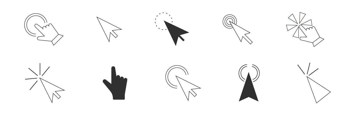 Mouse click cursors and pointer set icon line vektorbild