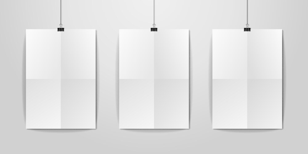 three realistic white blank vertical a4 vector image