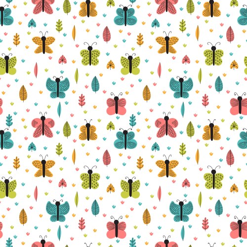 Hand drawn seamless pattern with butterflies Vector Image