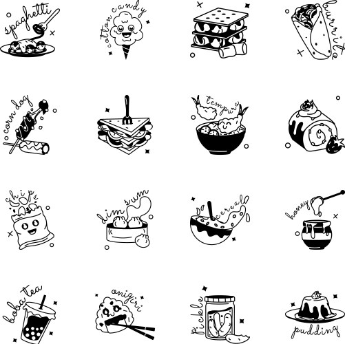 Latest collection of food glyph stickers vector image