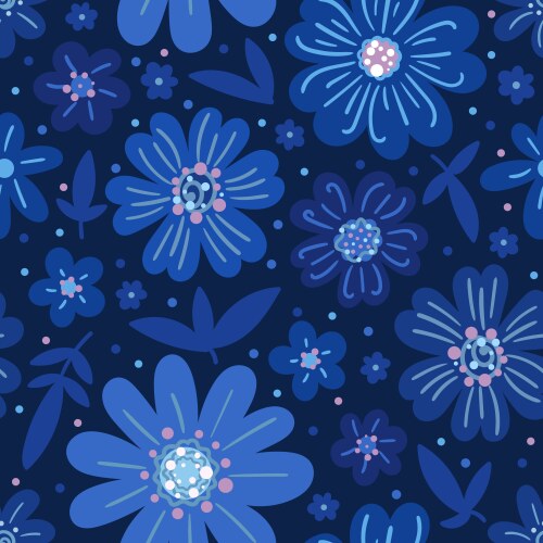 Seamless floral pattern on blue background Vector Image