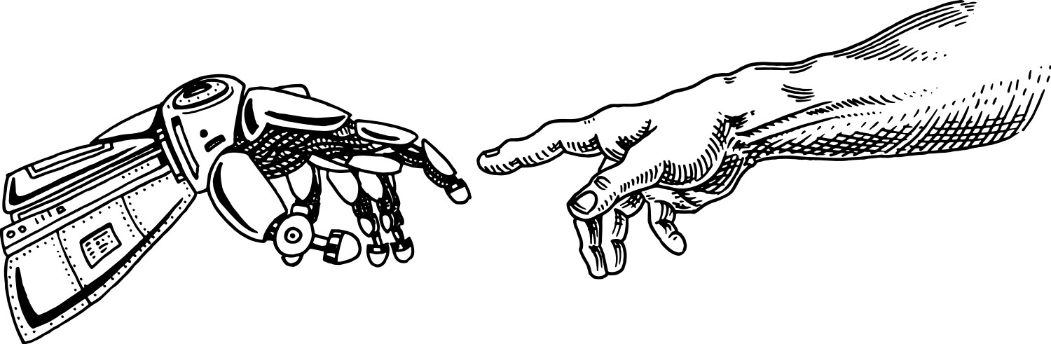 Hand touch android and human artificial Royalty Free Vector