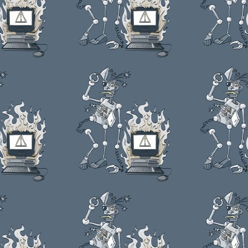 Broken robot and computer seamless pattern vector image
