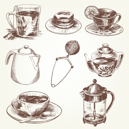Tea set isolated on white background hand drawn Vector Image