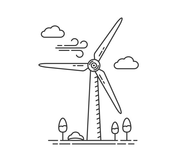 Wind turbines energy farm isolated black white Vector Image