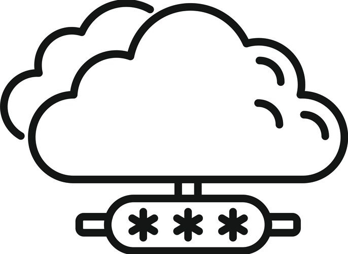 Secure cloud data icon outline code lock vector image