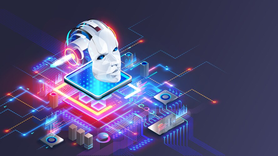 ai integrated in computer processor robot head vector image