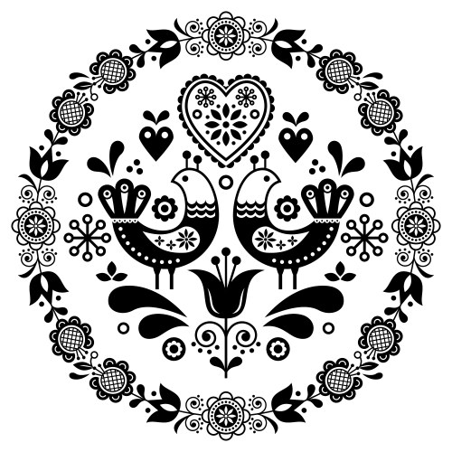 Folk art floral pattern with birds Royalty Free Vector Image